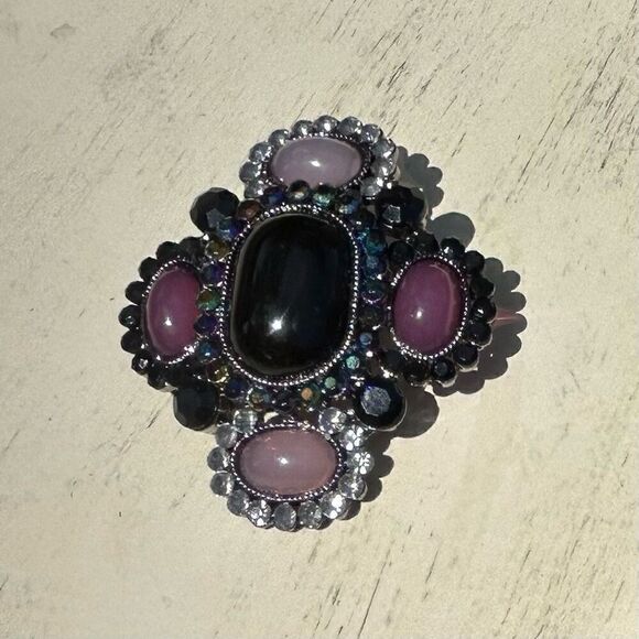 Gorgeous Vintage Brooch Pin OS Purple Stone Beads & Rhinestones Argyle-Shaped - Picture 5 of 5